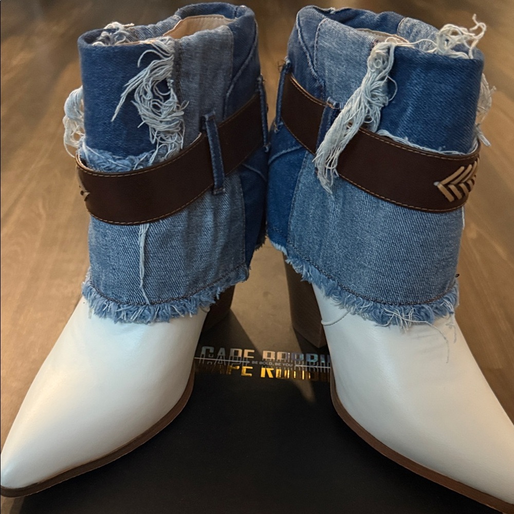 Cape Robbin White and Denim Heeled Boots